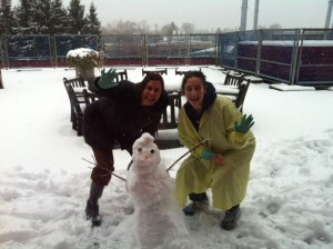 Karen and Kari - busily building a snowman for Ryleigh and for every other child on 3B who had an outside window. 
